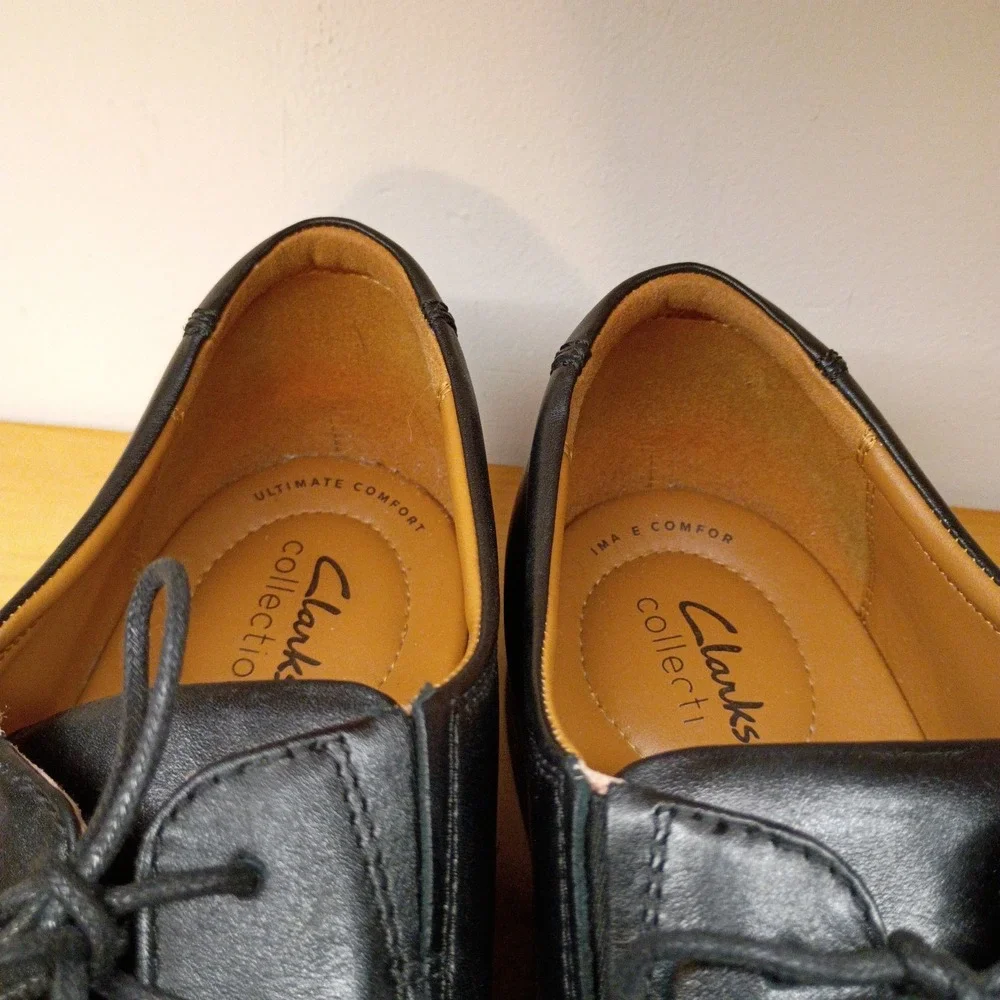 Men's Clarks Tilden Walk‎ Lace-Up Oxfords Shoes Black Leather Square Toe Sz 14 M